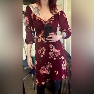 Lulus NWT Floral Burgundy Dress